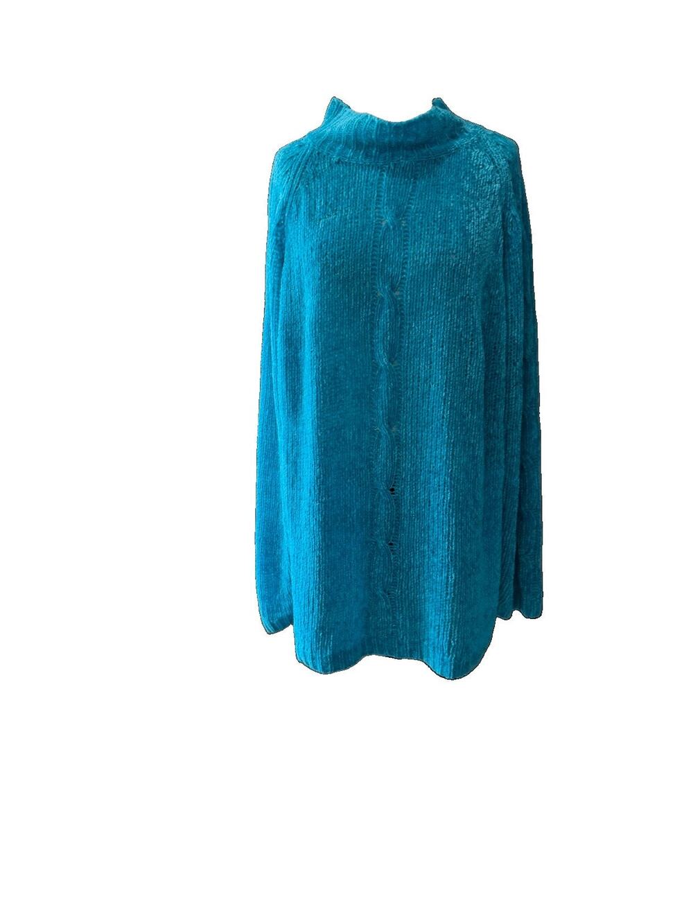 Vintage 90s Express Tricot Chenille Teal Mock Neck Oversized Slouchy Sweater